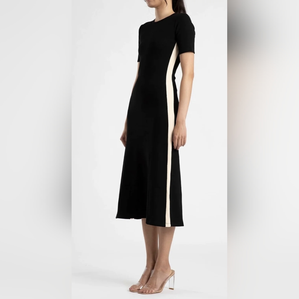 Black white stripe midi dress